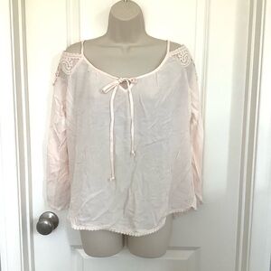 NWT Lovestitch Rayon Crochet Tassel Off The Shoulder Bell Sleeve BOHO M Top